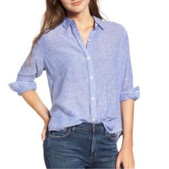 Tahari Light Blue Linen Relaxed Button Down Shirt Coastal Grandma Aesthetic XL - Picture 11 of 15